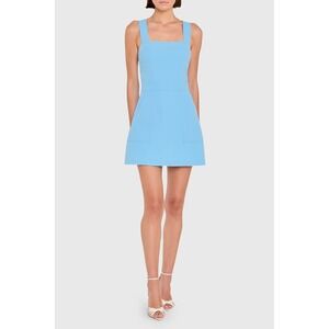 Amanda uprichard mini Light Blue Square Neck Pinafore Dress With Pockets